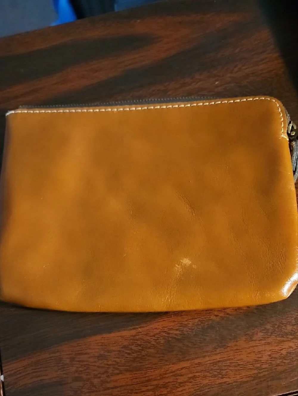 Leather Zip Pouch in Tan